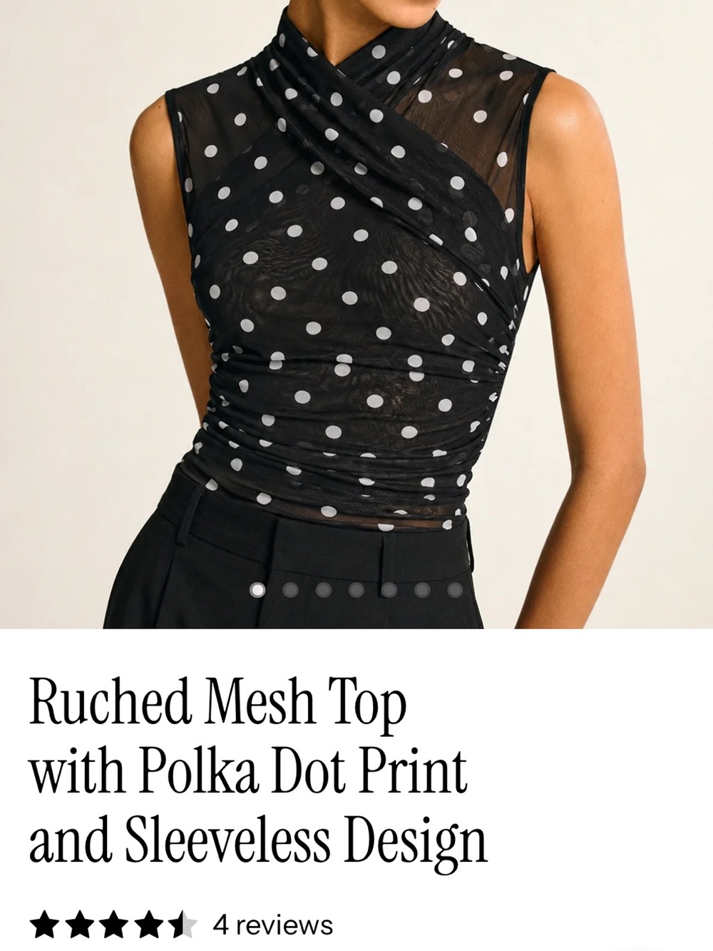 Ruched Polka Dot Mesh Sleeveless Top - Black/White